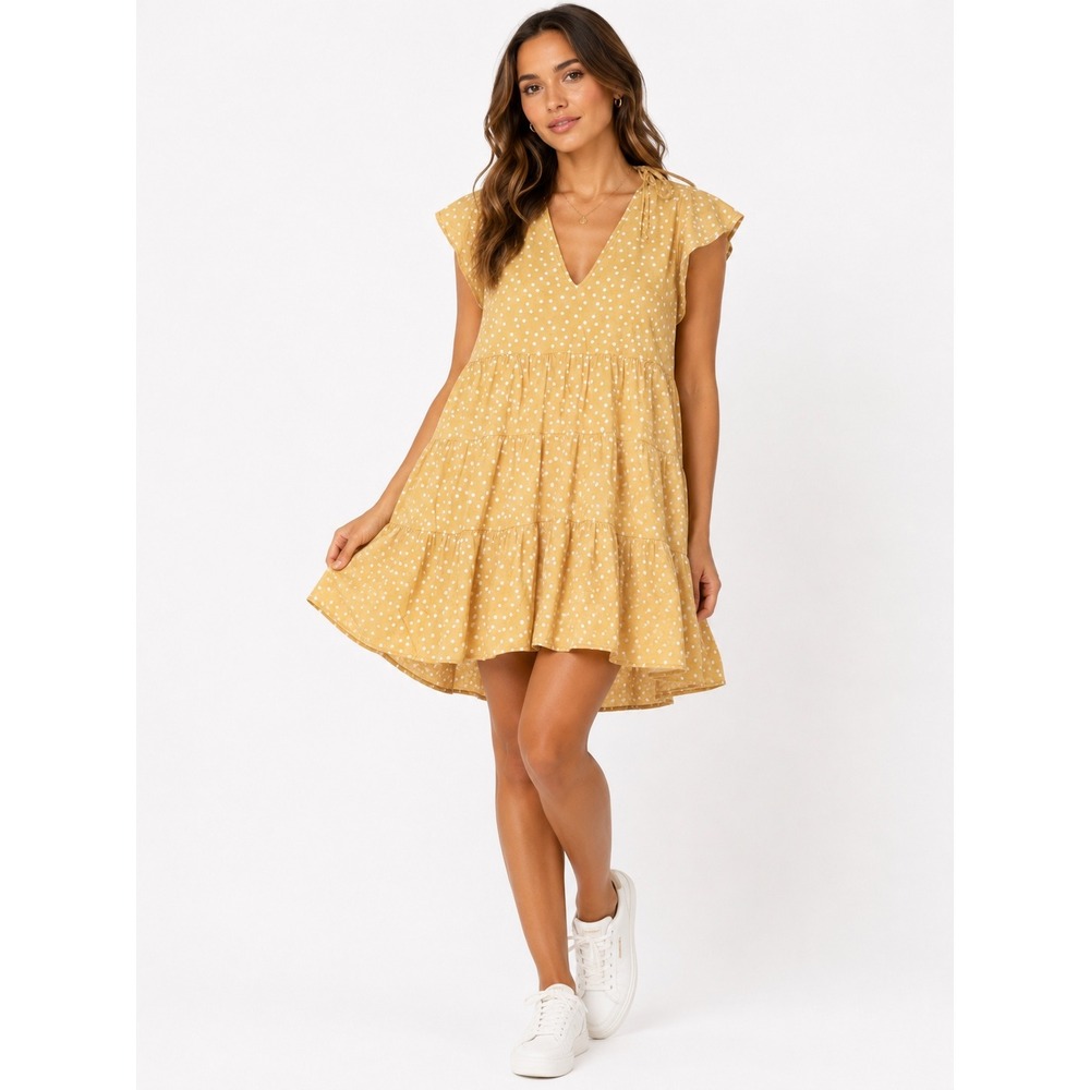 Abercrombie & Fitch Babydoll Dress Women Small Yellow Polka Dot Linen Boho Mini
